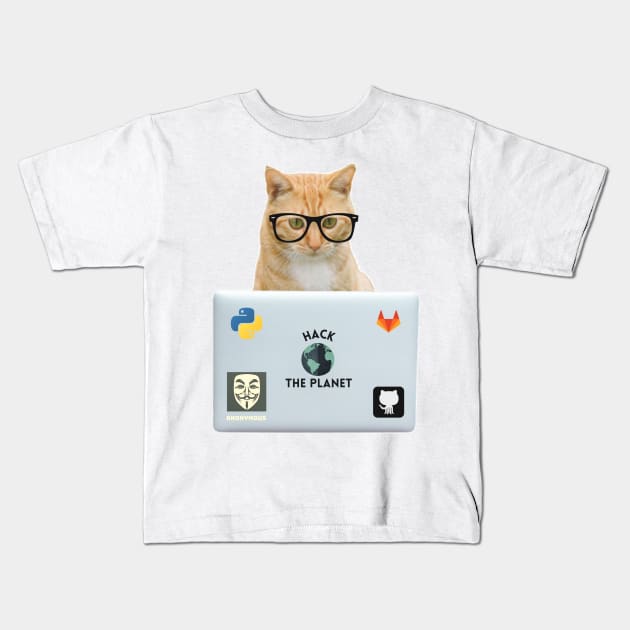 Hacker Cat Kids T-Shirt by leo-jess